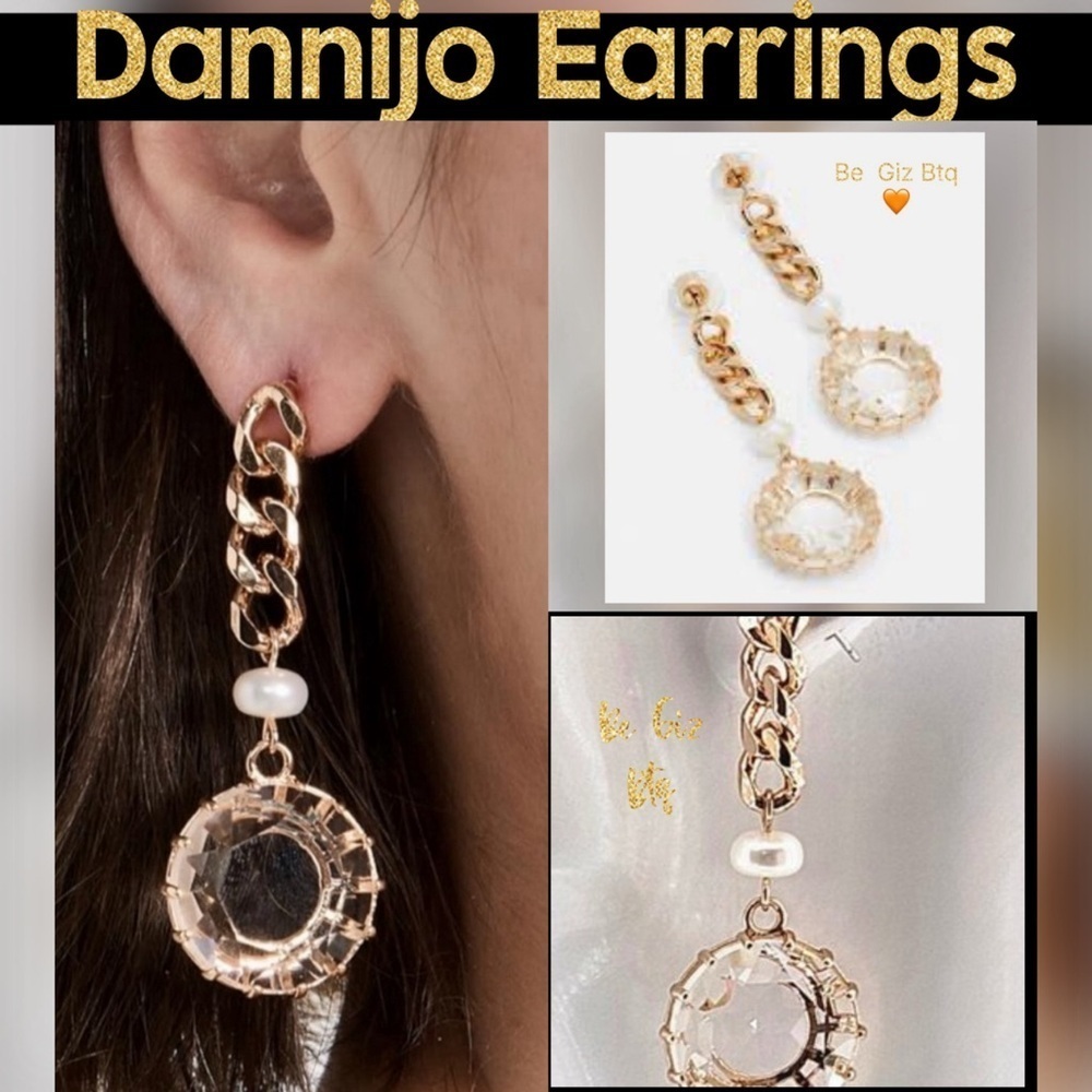 🔥🔥Authentic Dannijo Sawyer Gold Chain-Link With Pearls & Crystals Loop Earrings